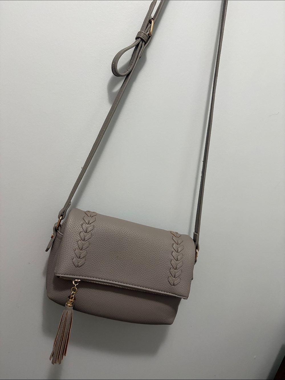 Gray Crossbody Bag with Tassel Accent